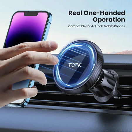 TOPK for Magsafe Car Phone Holder,Powerful Magnetism Premium Quality Single-Hand Operation Metal Hook Magnetic Car Phone Mount by InterCyprus Trading Ltd