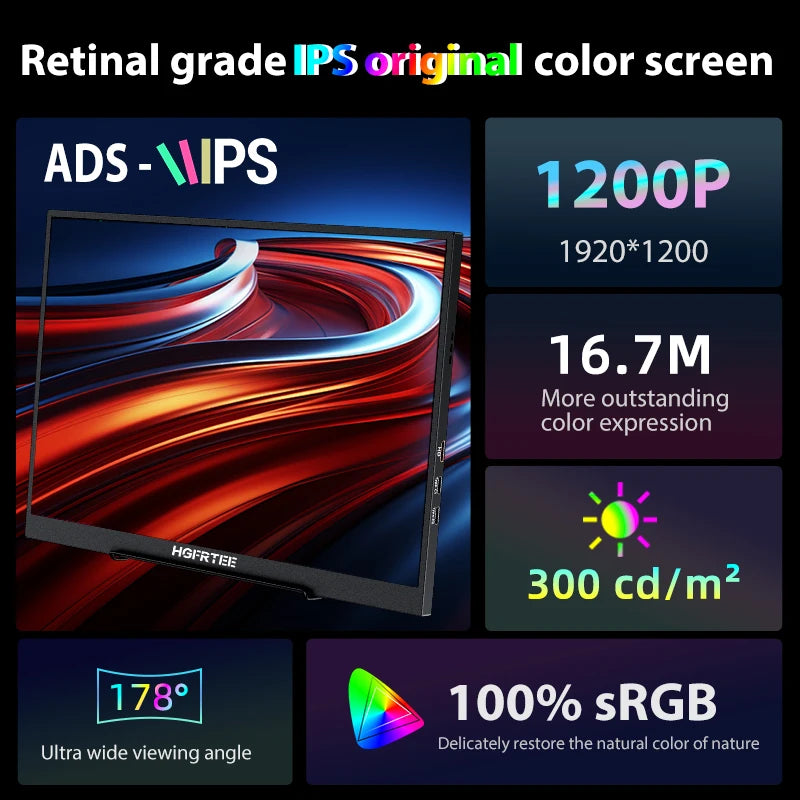 HGFRTEE 16 Inch Portable Monitor &ndash; 100 Percent sRGB FHD Display