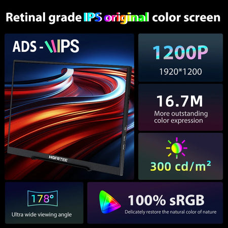 HGFRTEE 16 Inch Portable Monitor &ndash; 100 Percent sRGB FHD Display