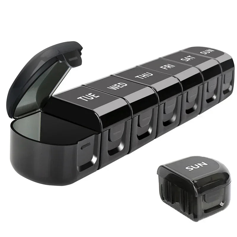 7-Day Pill Organizer with 14 Compartments for Medications, Supplements, and Vitamins - Noocuxuekon Black Separable