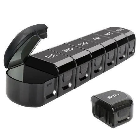 7-Day Pill Organizer with 14 Compartments for Medications, Supplements, and Vitamins - Noocuxuekon Black Separable