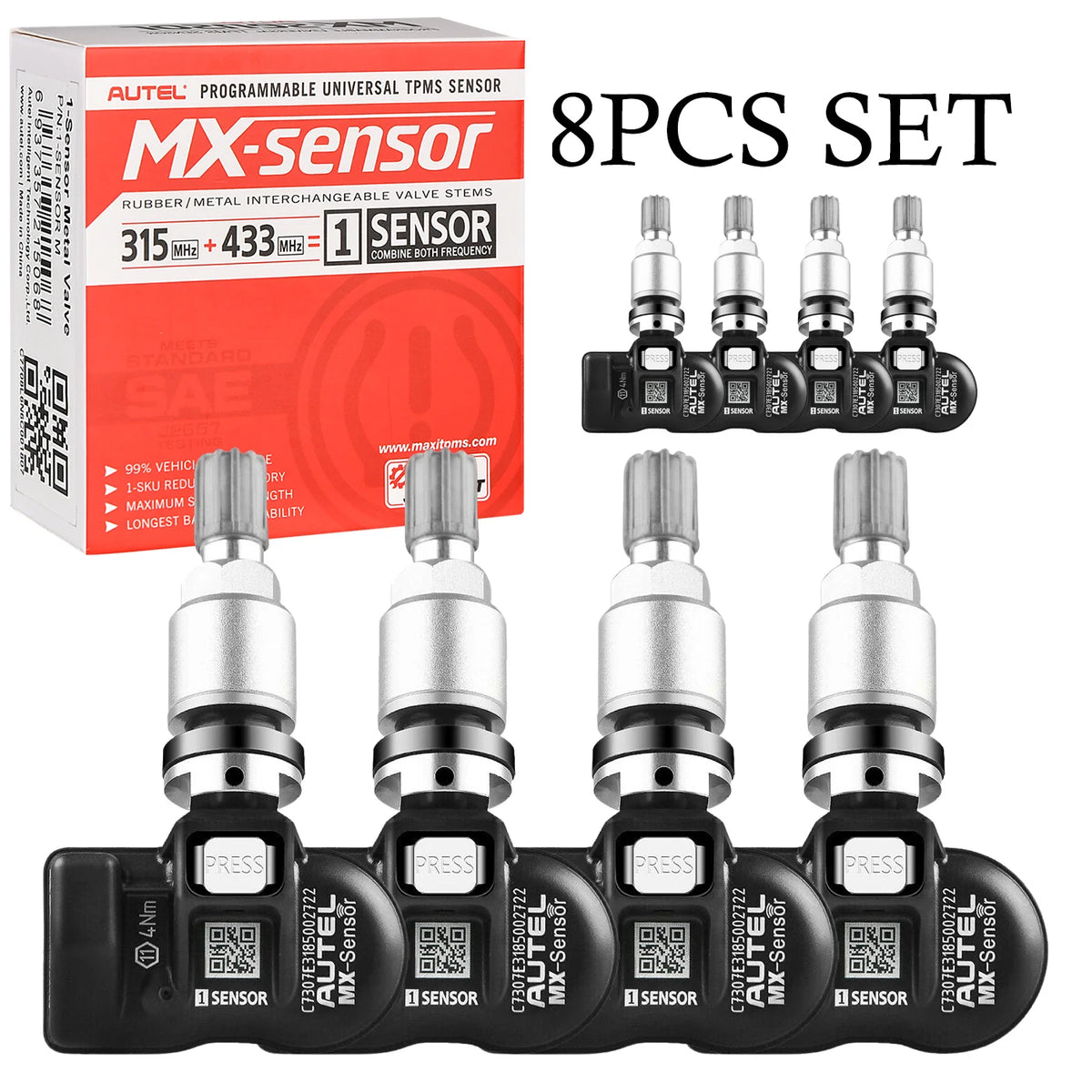 Autel TPMS MX Sensor 315MHz 433MHz - Cloneable Programming 8pcs Metal Valve / GERMANY