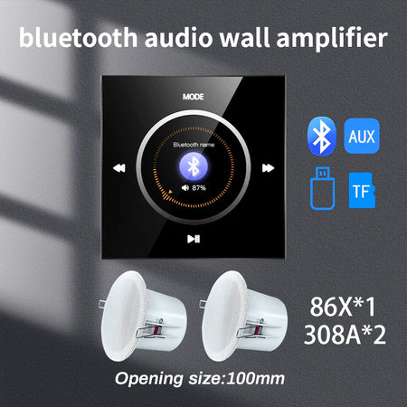 YINLEENCL 86X Mini Bluetooth Wall Amplifier with Ceiling Speaker Set for HiFi Home Theatre Bl amp with 2 spks