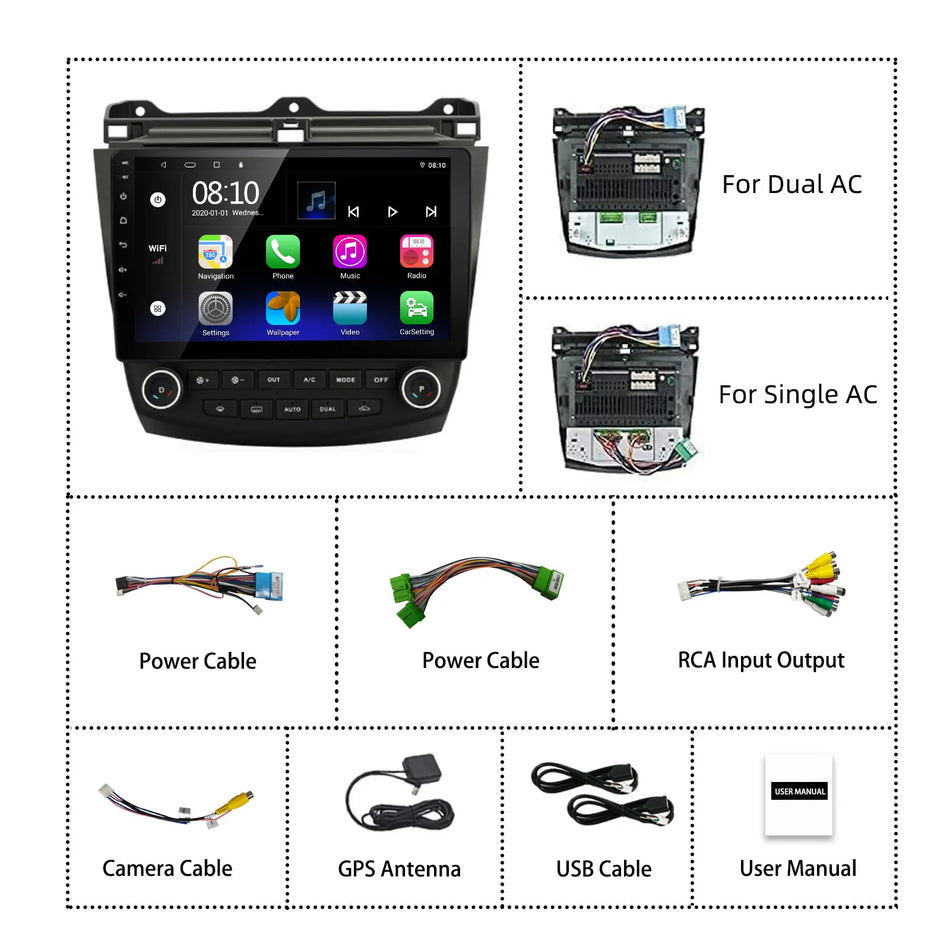 Honda Accord 2003 to 2007 Car Stereo with 10in Capacitive Touch Screen CarPlay