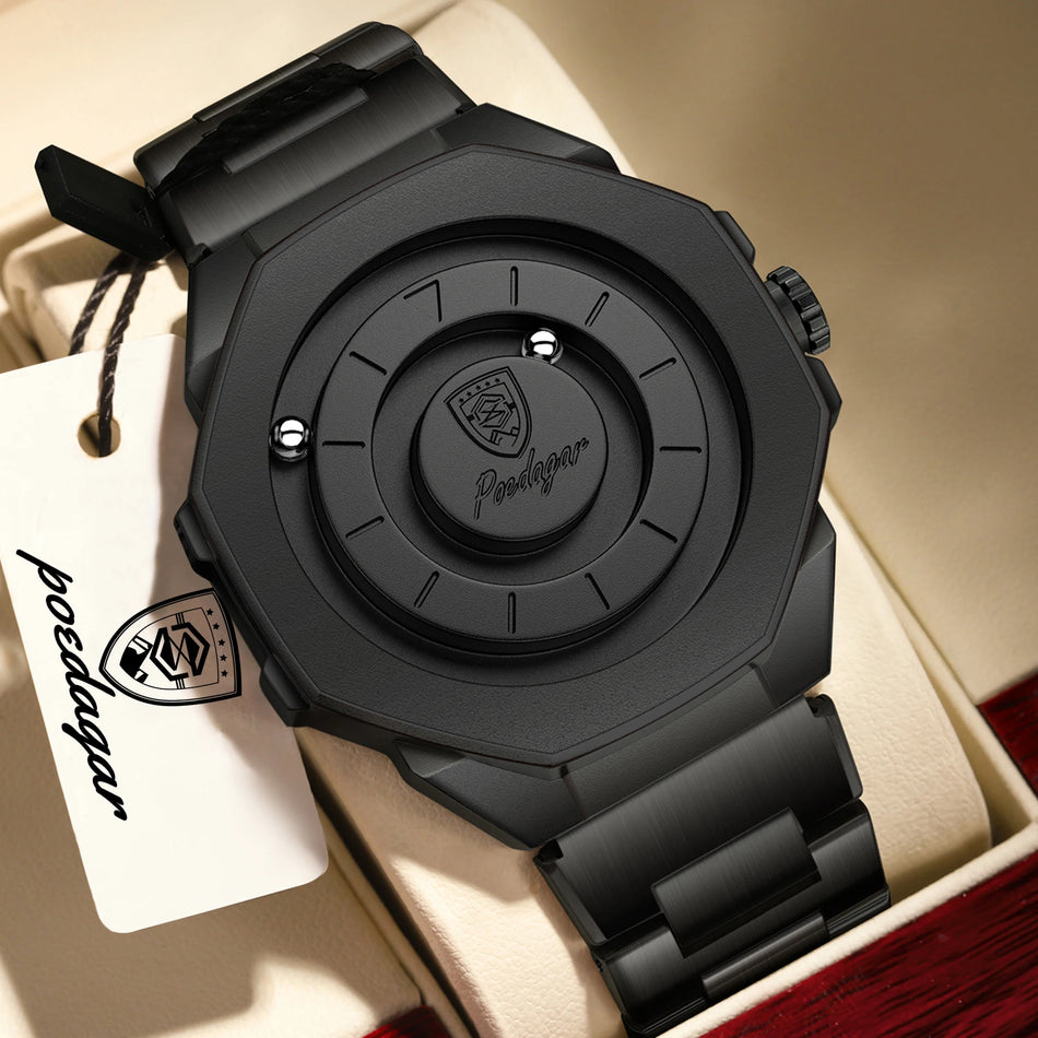 POEDAGAR Luxury Waterproof Mens Stainless Steel Quartz Wristwatch