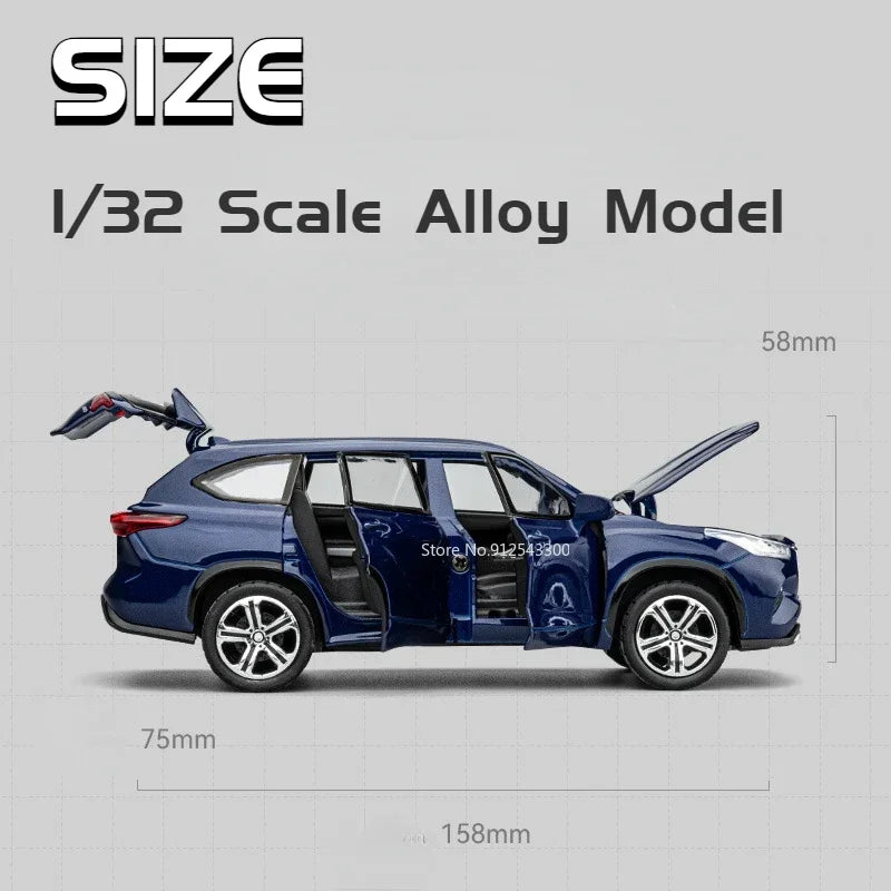 Carro de Brinquedo em Liga de Metal Diecast em Escala 1:32 para Toyota Highlander