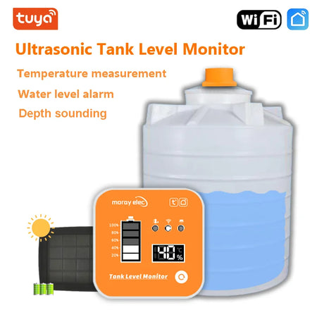 Solar Ultrasonic Water Level Sensor with Wireless LED Display and Temperature Alarm