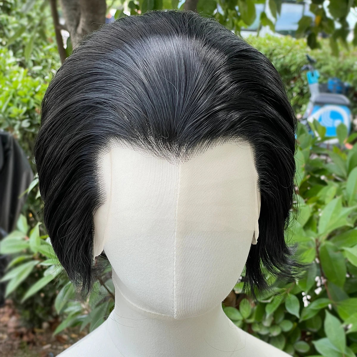 Artjosy Widow's Peak Jet Black Short Bob Lace Front Wig for Men &amp; Women