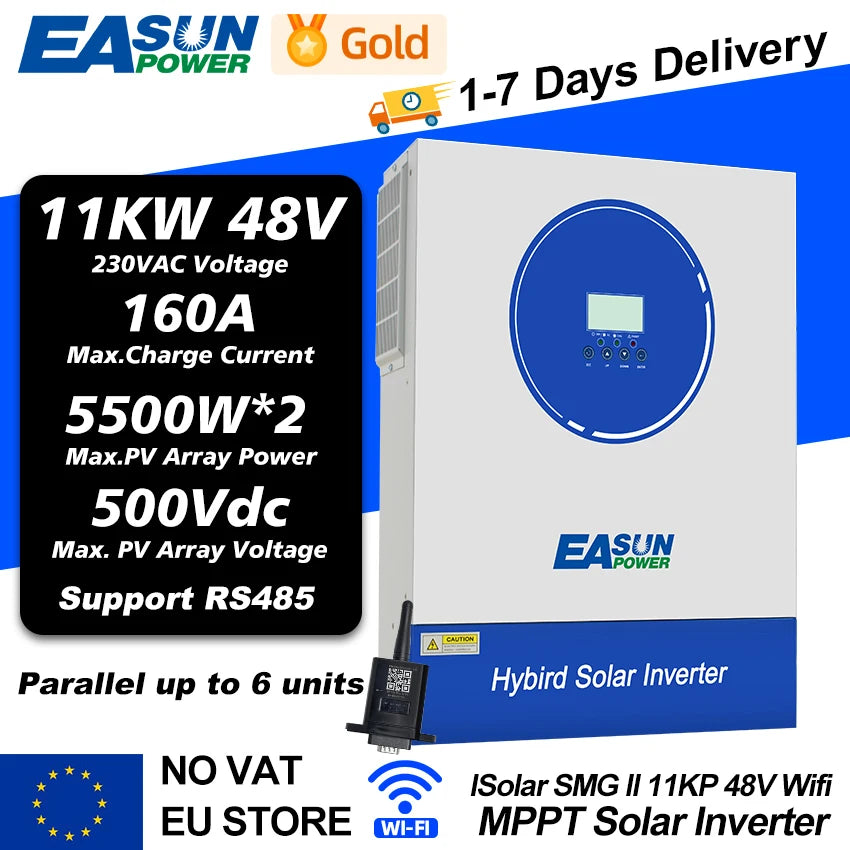 EAsun Power Υβριδικός Ηλιακός Αντιστροφέας 48V 11KW 160A MPPT WiFi