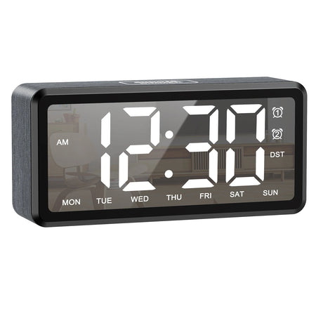 ORIA Wooden Grain Alarm Clock &ndash; Dual Alarm and Snooze Feature A1