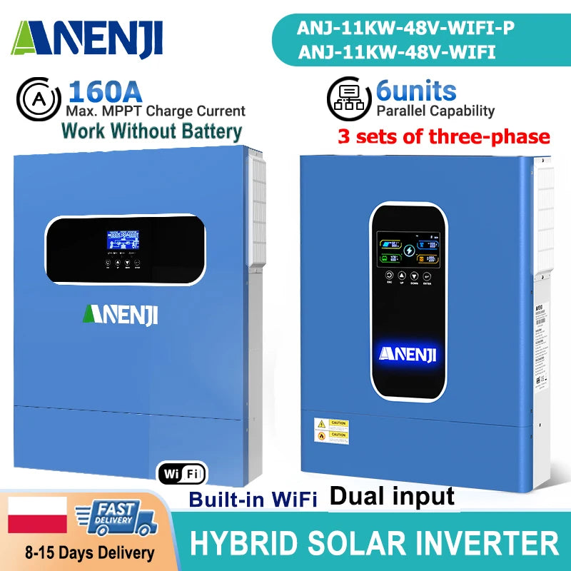 11KW Paralel 48V Çift MPPT Şebekeden Bağımsız Güneş Enerjisi İnvertörü, Dahili WiFi, Saf Sinüs Dalga 230V