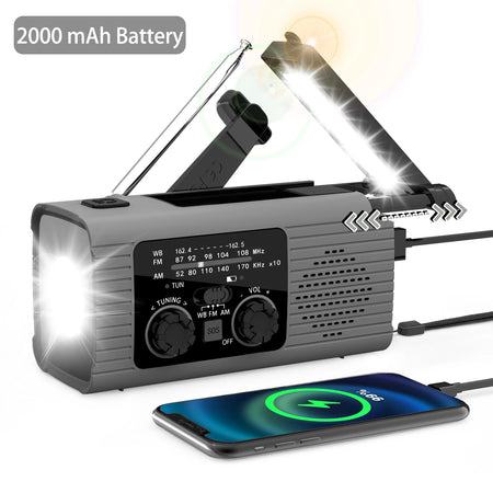 Solar Rechargeable Radio with LED Light - Emergency &amp; Outdoor Use L0635 Black