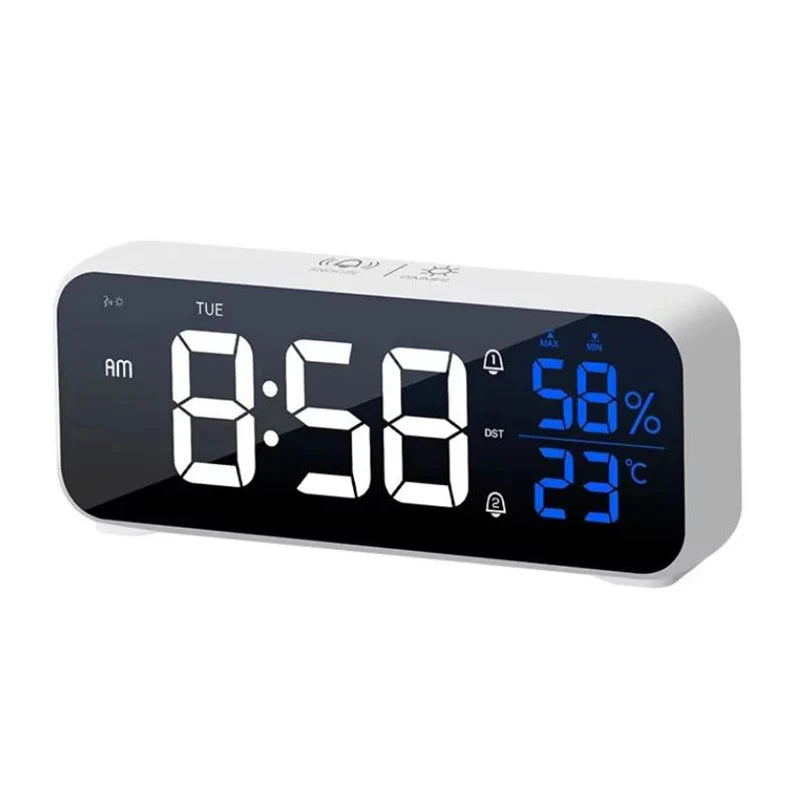 Niditon Dual Alarm Digital Clock with Temperature and Humidity Display White