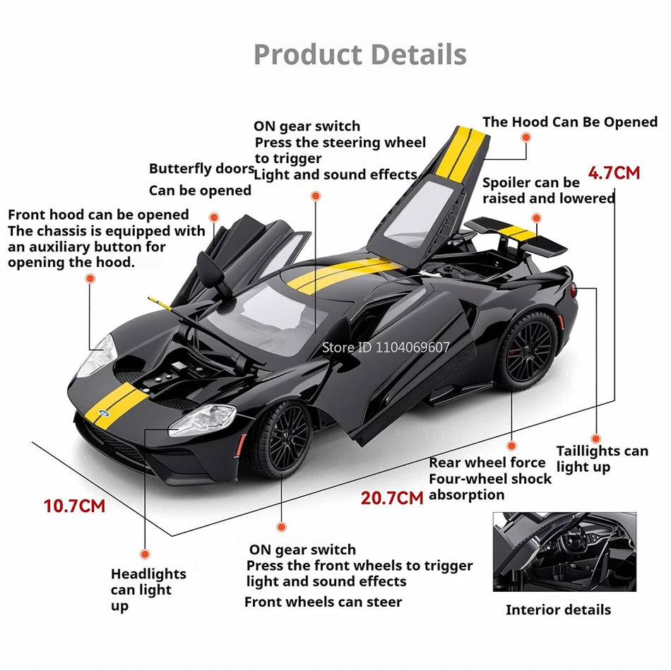 1:24 Merilo Diecast Model Avtomobila Lykan s Zvokom in Lučmi, Vrata se Odprejo