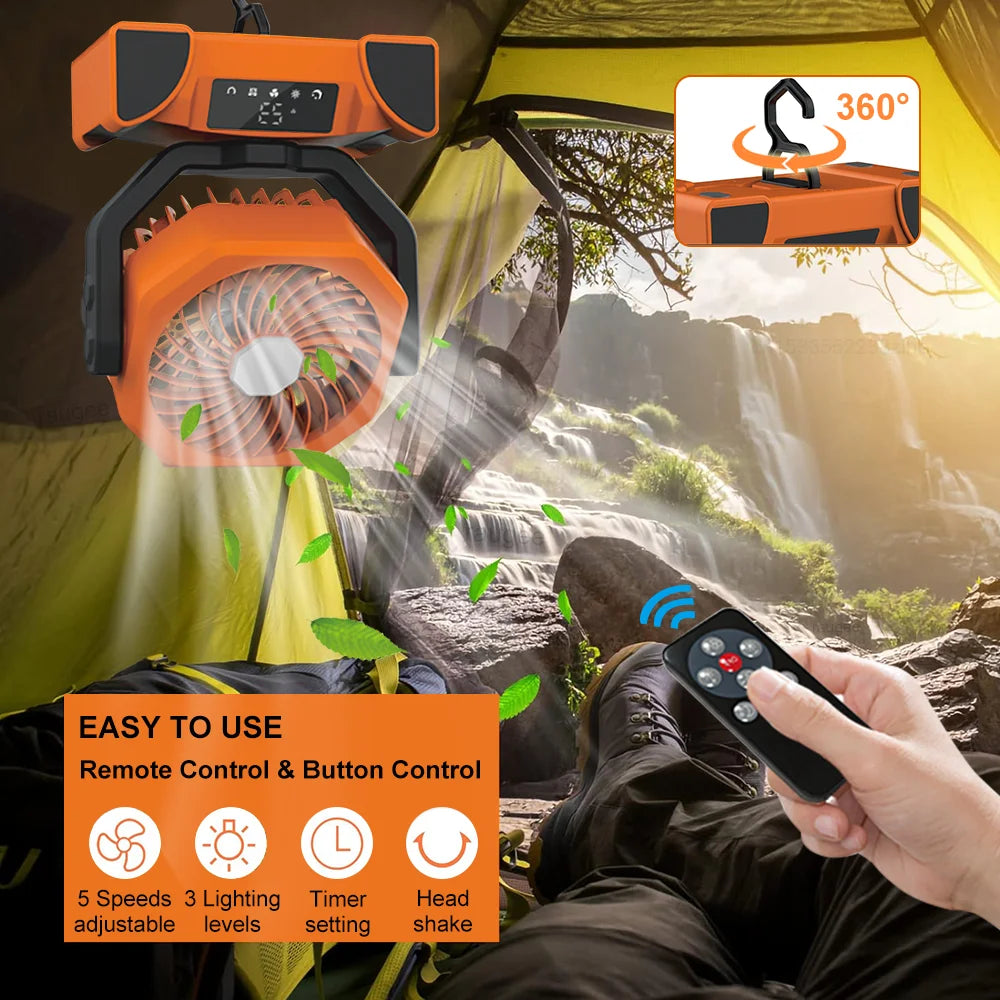 Portable Camping Fan 20000mAh &ndash; LED Light and USB Charge