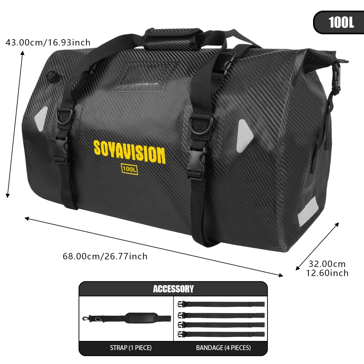 SOYAVISION Y-MC0171 &ndash; Waterproof Motorcycle Rear Seat Bag 100L Carbon fiber