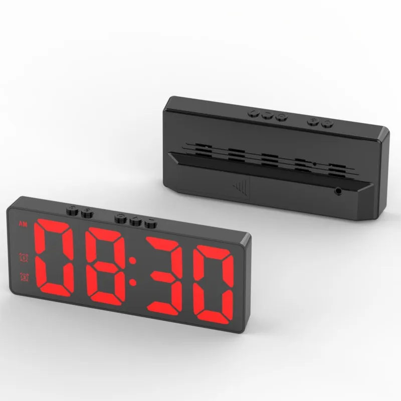 NieNie Dual Alarm LED Clock with Voice Control and Temperature Display Black Red