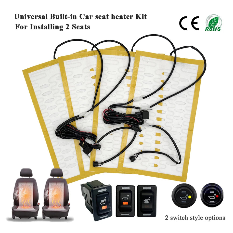 Комплект за отопление на автомобилни седалки за 2 седалки, 12V 100W с отоплителна подложка от сплав