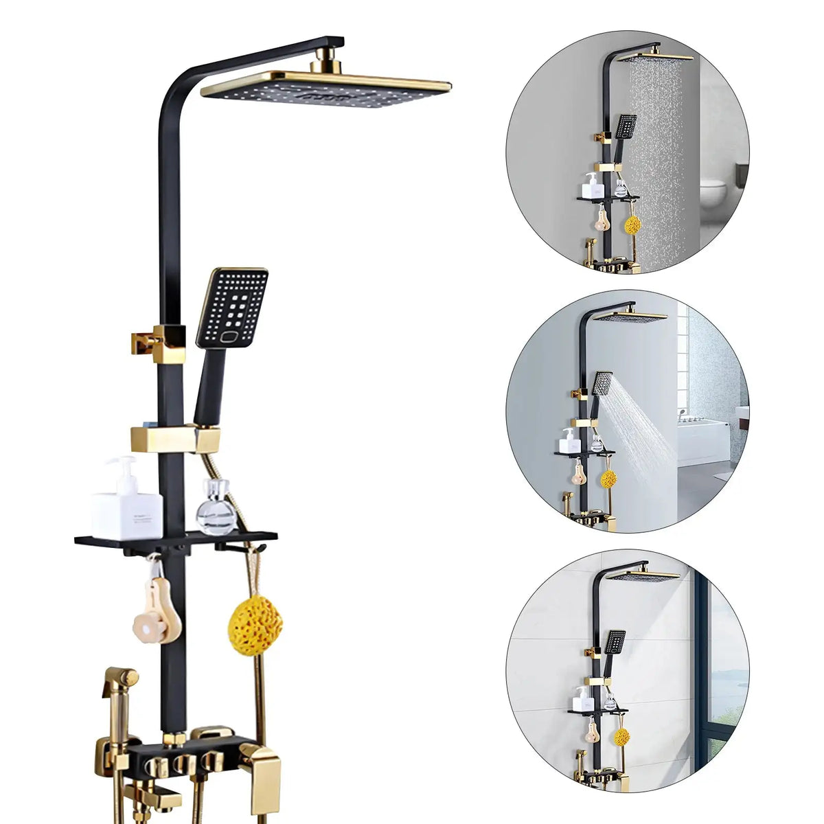 Rain Shower Set 75-120CM Black Gold Handheld &ndash; Easy Setup