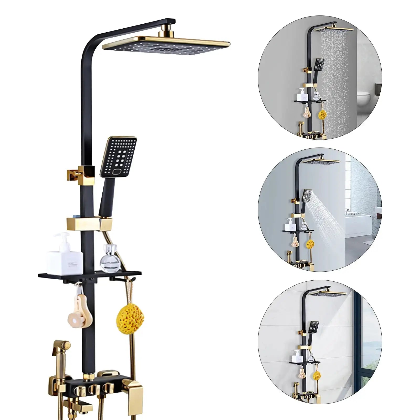 Rain Shower Set 75-120CM Black Gold Handheld &ndash; Easy Setup