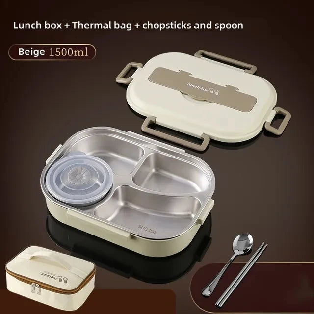 304 Stainless Steel Insulated Lunch Box &ndash; Microwave Safe 1500ml Beige