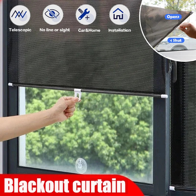 🟠 Universal Roller Blinds Suction Cup Sunshade Nail-free Blackout Curtain Car Bedroom Kitchen Office Window Sun-shading Curtains