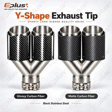 Y Shape Double Exit Carbon Fiber Glossy&Matte Universal Car Exhaust Muffler Tip Mufflers Nozzle Decoration Stainless Silver by InterCyprus Trading Ltd