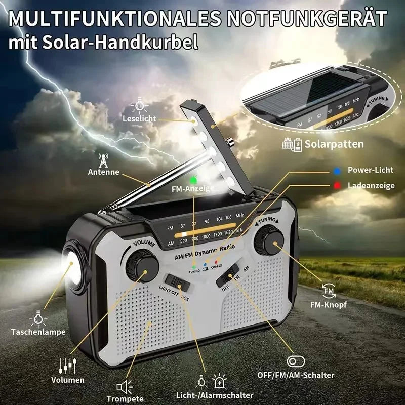 Solar Radio Dynamo Emergency Radio &ndash; 4000mAh Battery
