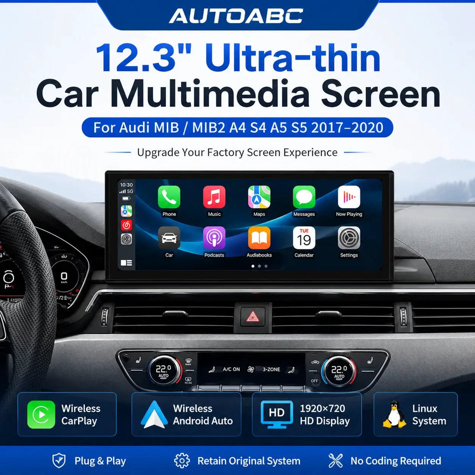 12.3" Multimedia Ultra-thin TouchScreen Wireless CarPlay Android For Audi With MIB/MIB2 System A4 S4 A5 S5 2017-2020 With BT GPS by InterCyprus Trading Ltd