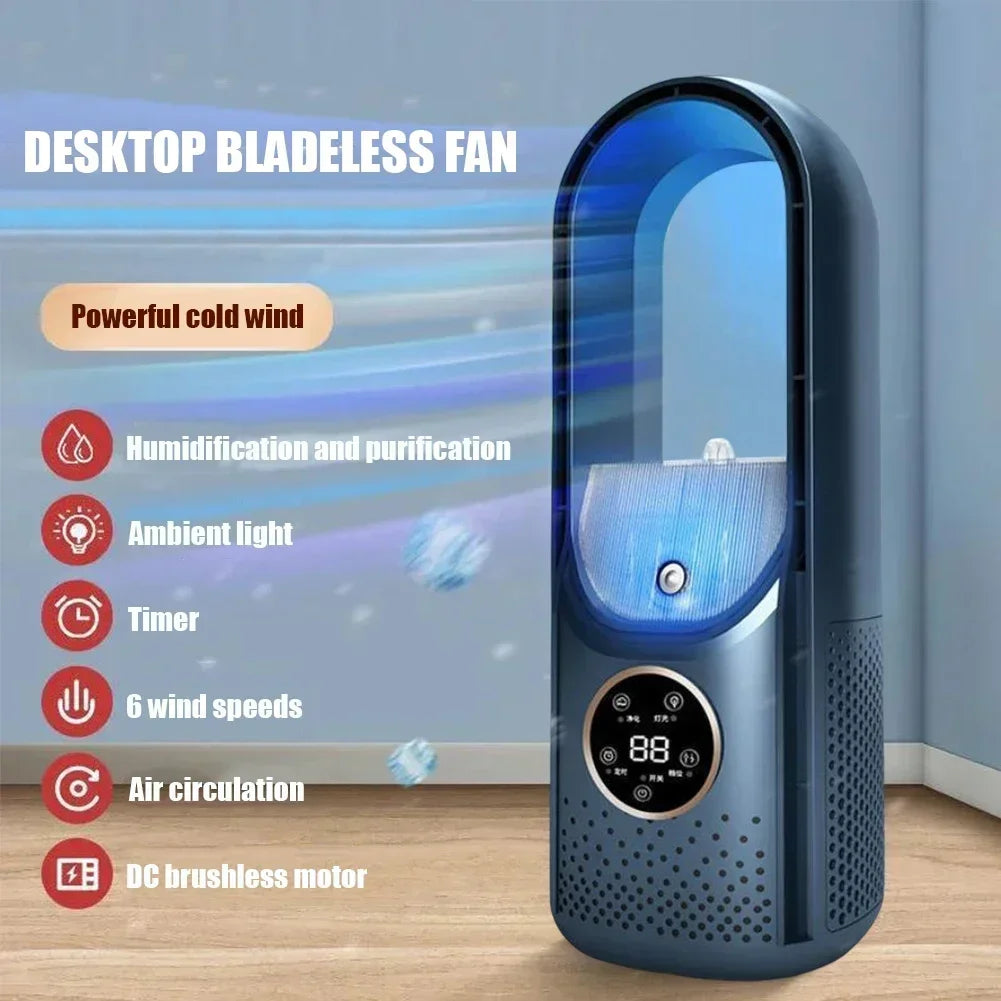 2025 Bladeless Fan | 6 Speed Desktop Fanless Cooler for Office | Silent &amp; Portable black