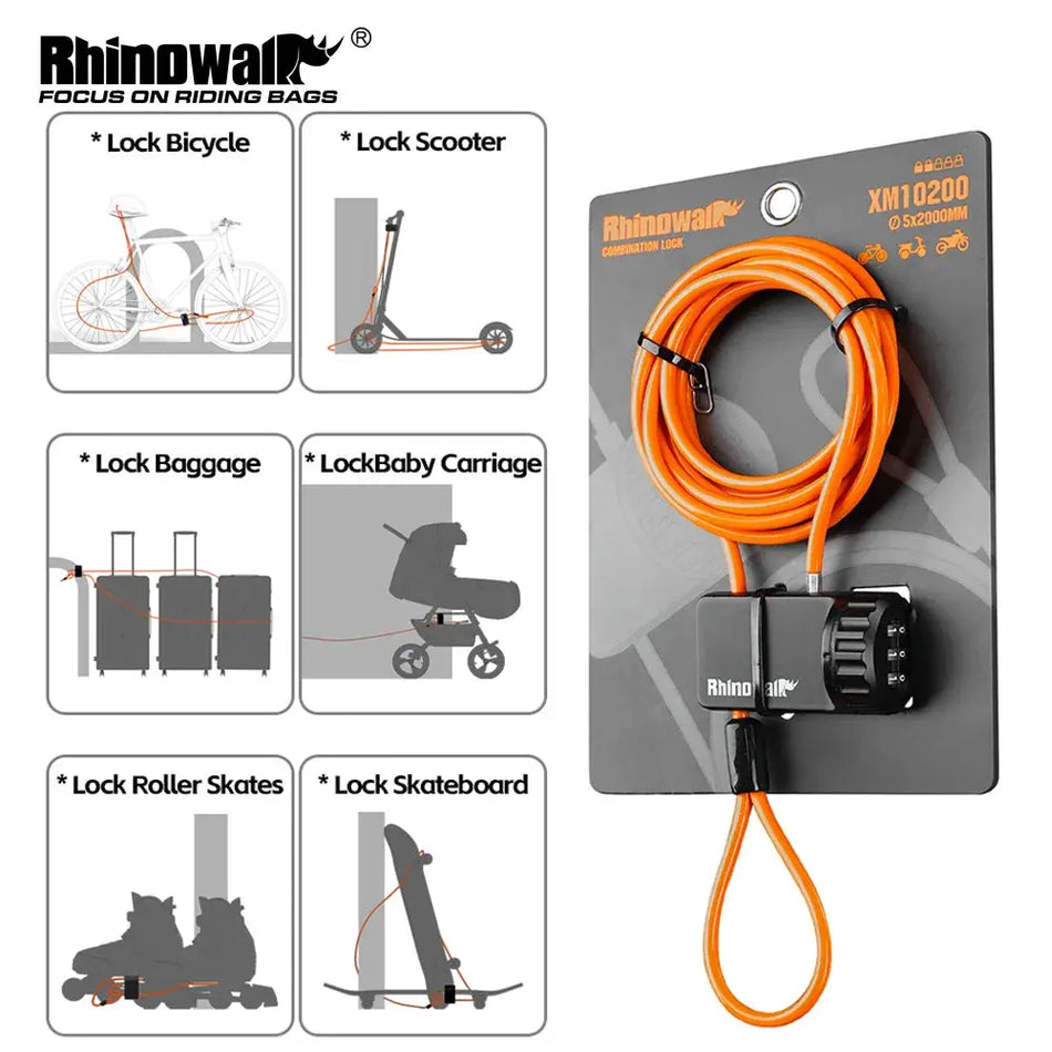 Rhinowalk Anti-theft Cable Lock 3 Digits Code Motorcycle Bike Anti-theft Security Steel Wire Lock Bike Accessory Summer by InterCyprus Trading Ltd