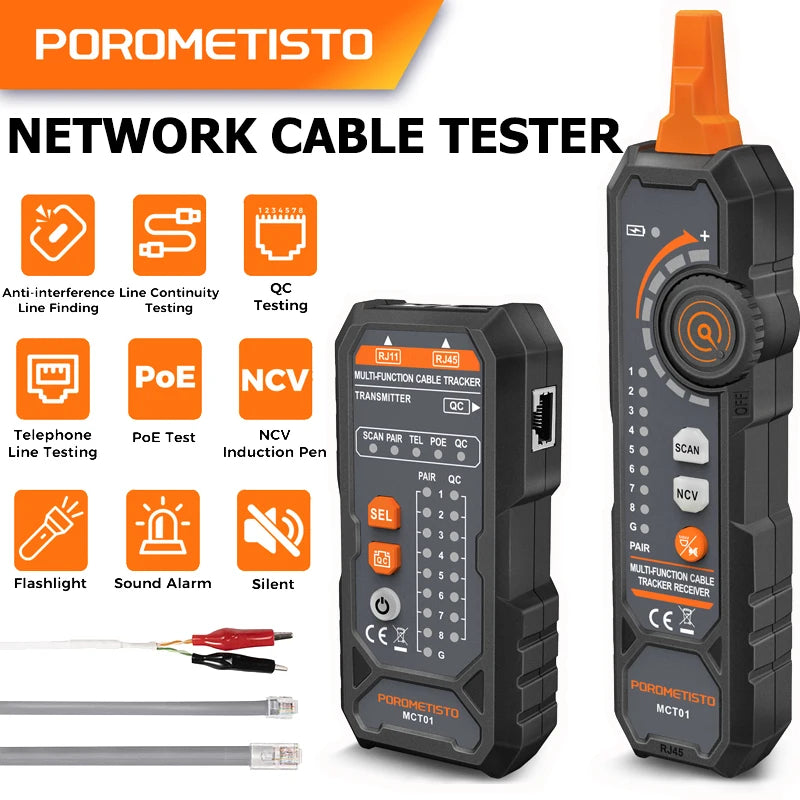 Tester síťových kabelů s POE a detekcí přerušení pro Cat5 a Cat6