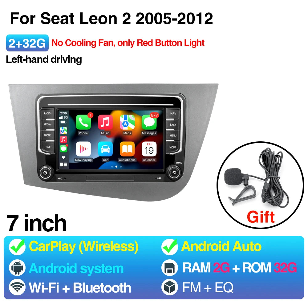 Car Radio For Seat Leon 2 05-12 LHD - CarPlay Android Auto 2 32G No Fan