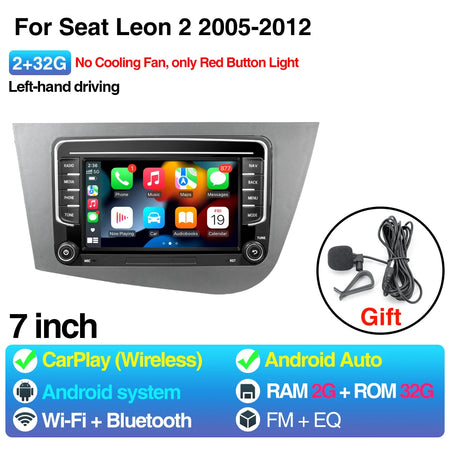Car Radio For Seat Leon 2 05-12 LHD - CarPlay Android Auto 2 32G No Fan