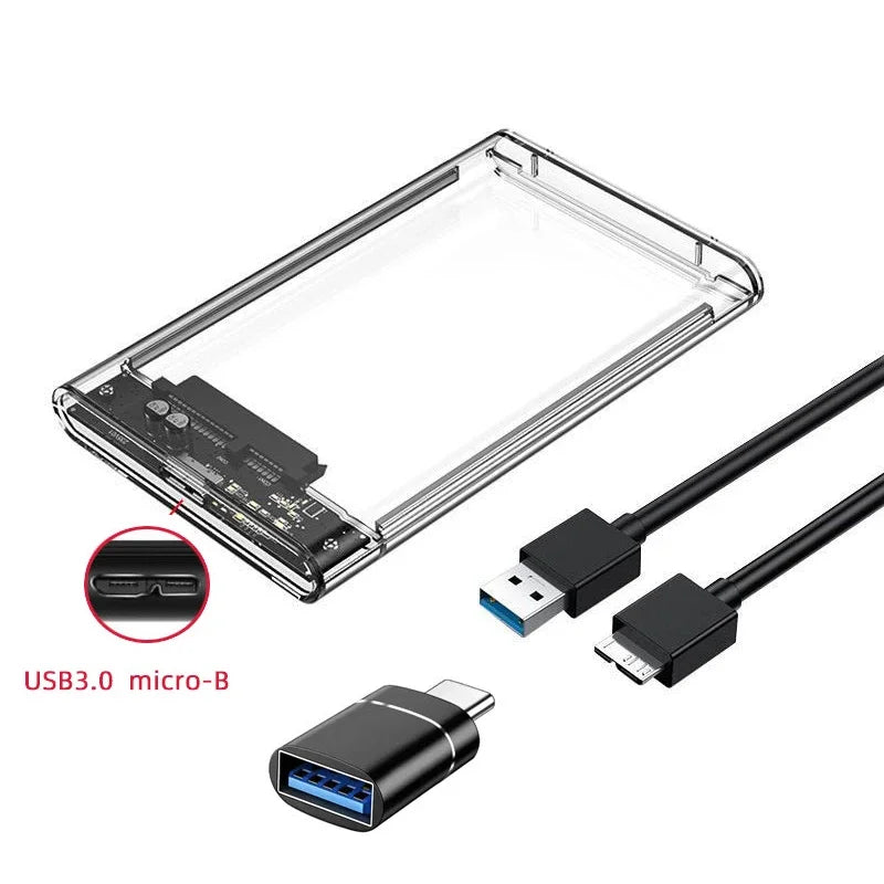 Transparent USB 3.0 Type-C 2.5 Inch SATA HDD/SSD Enclosure with 5Gbps Speed Micro B-USB A OTG