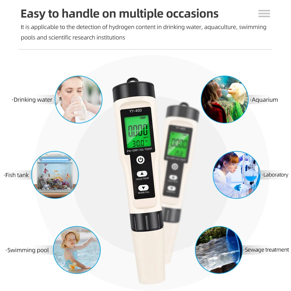 4/3/2 In 1 PH ORP H2 Meter Portable Pen &ndash; Water Purity Test