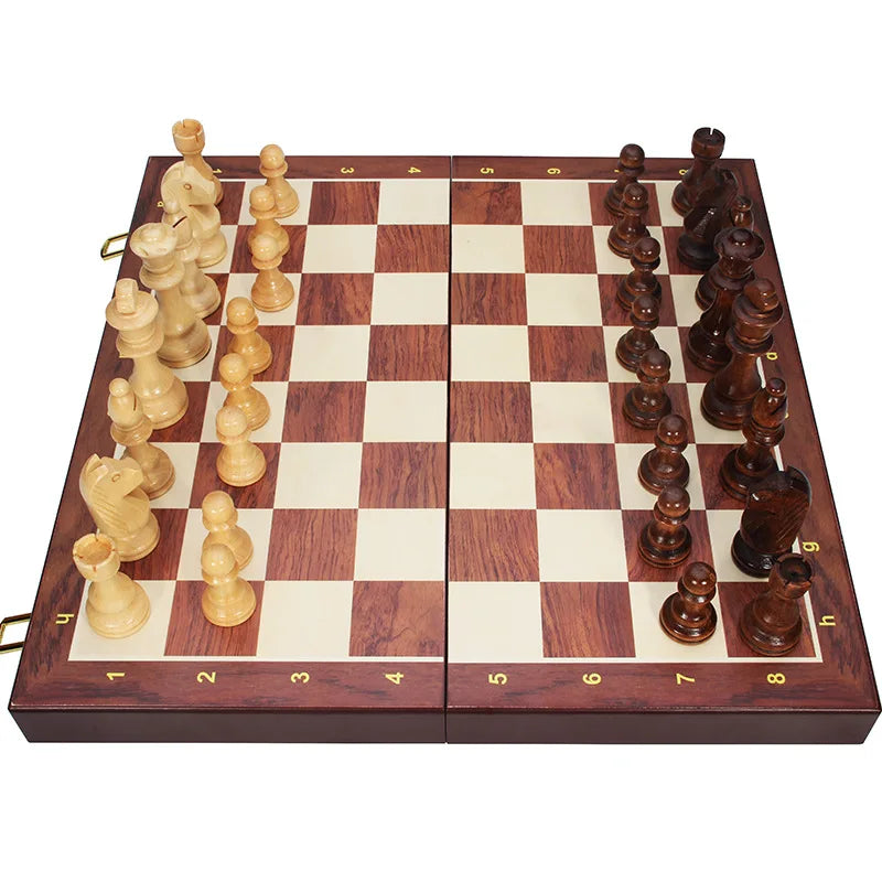 Wooden Folding Chess Set Walnut &ndash; Solid Wood Pieces 39x39cm