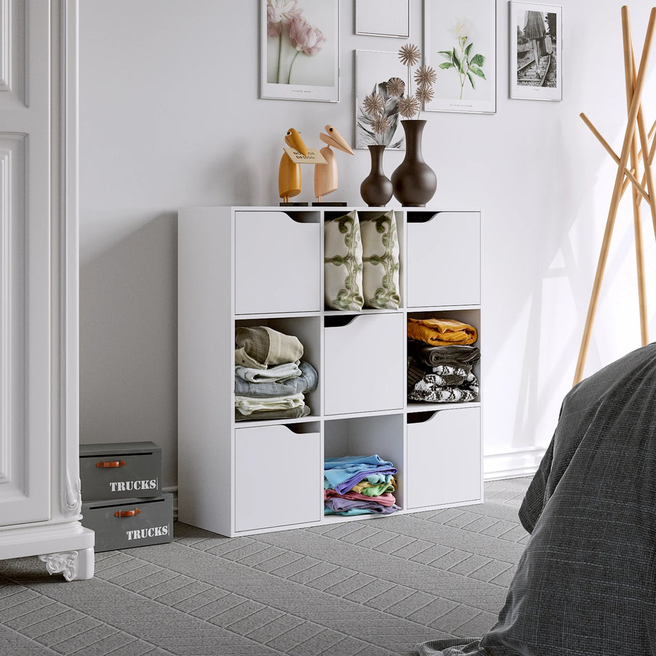 Λευκή 9 Κύβος Μονάδα Αποθήκευσης Βιβλιοθήκης Με 5 Πόρτες 90x29x90