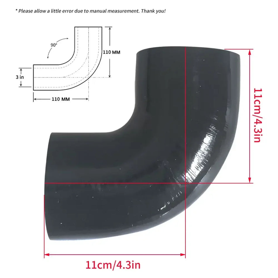 Silikon 3 Zoll 76mm 90 Grad Schlauchbogen für Intercooler Turbo