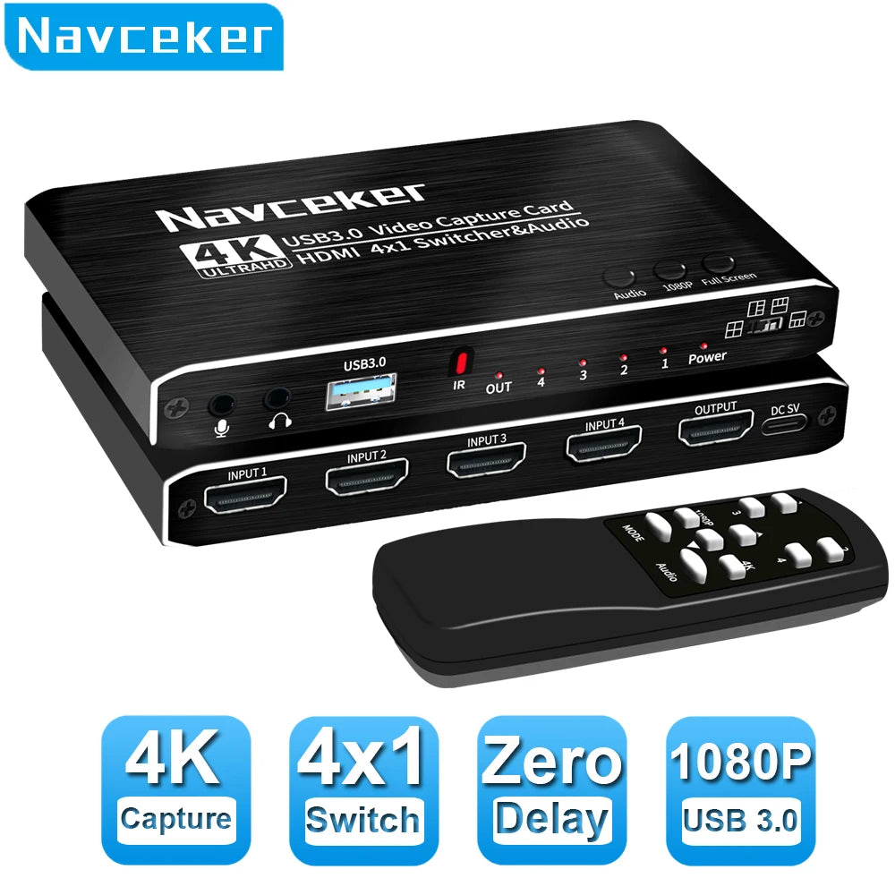 2023 4 Port 4K Video Capture Card USB 3.0 HDMI Grabber for Seamless Camera Recording &amp; Live Streaming