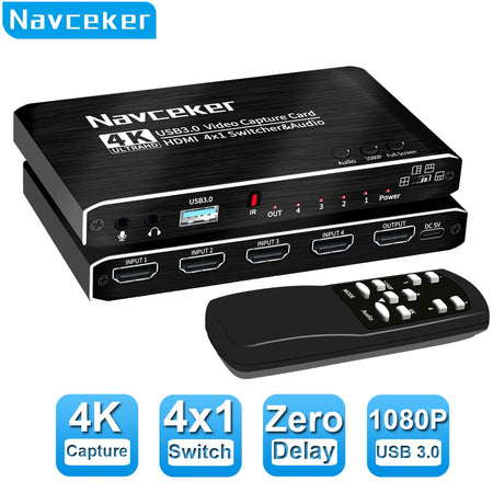 2023 4 Port 4K Video Capture Card USB 3.0 HDMI Grabber for Seamless Camera Recording &amp; Live Streaming