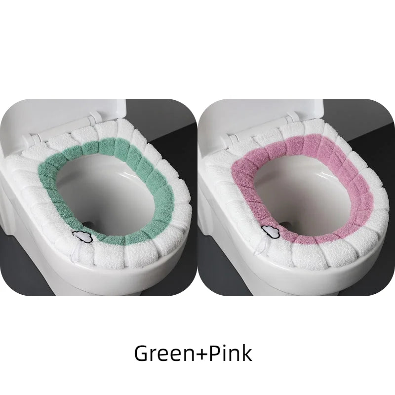 2856C Thickened Plush O-Type Warm Toilet Cushion &ndash; Cozy GreenXPink