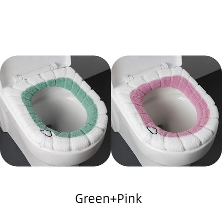 2856C Thickened Plush O-Type Warm Toilet Cushion &ndash; Cozy GreenXPink