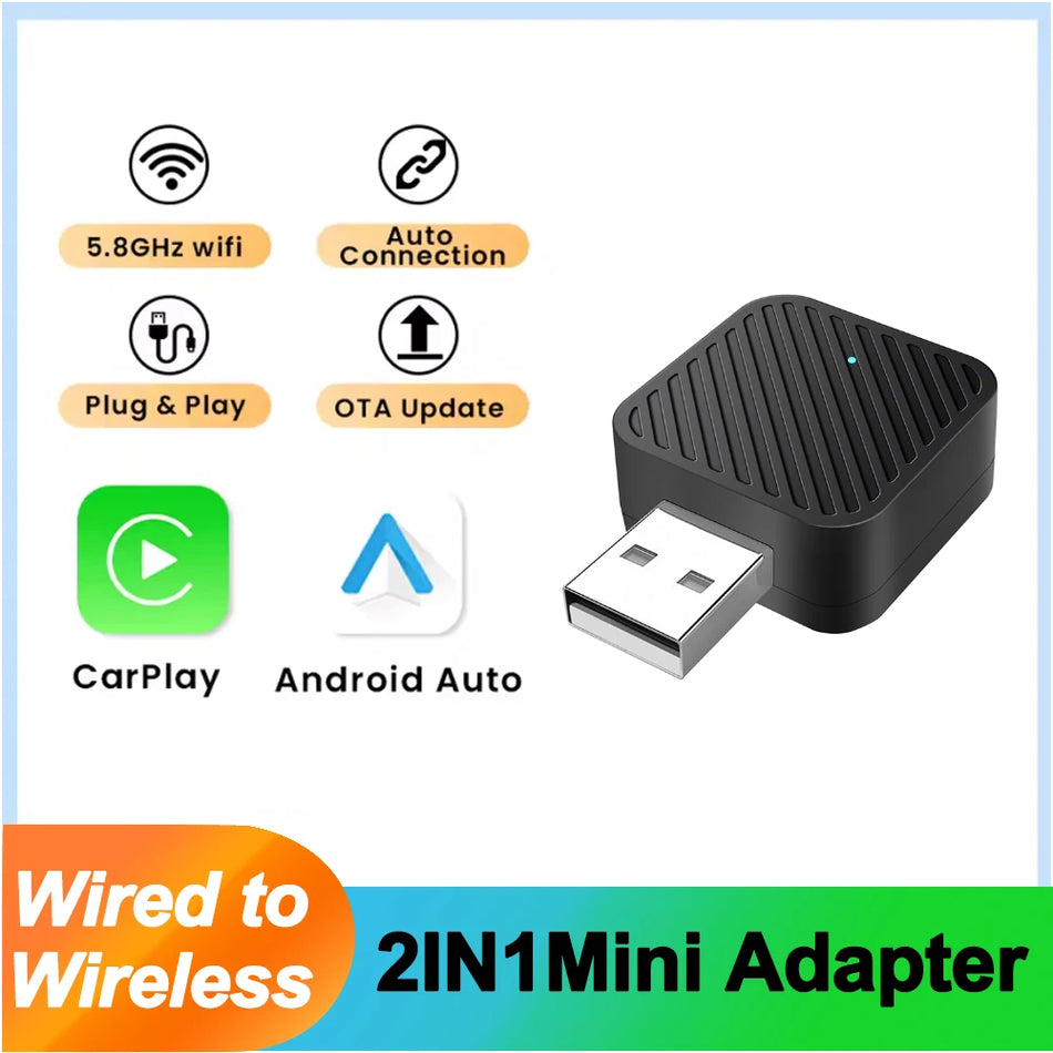 CarPlay Wireless Adapter 2in1 for Toyota, Ford, Mazda, Kia, Android Auto