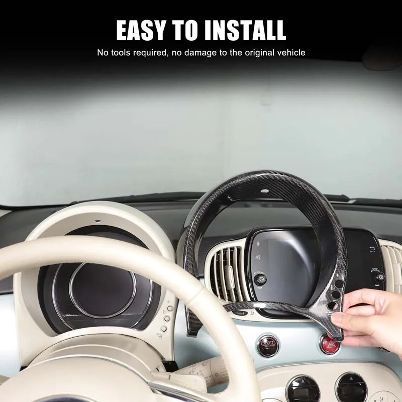 Fiat 500 Cornice Display Consolle Centrale in Fibra di Carbonio Reale