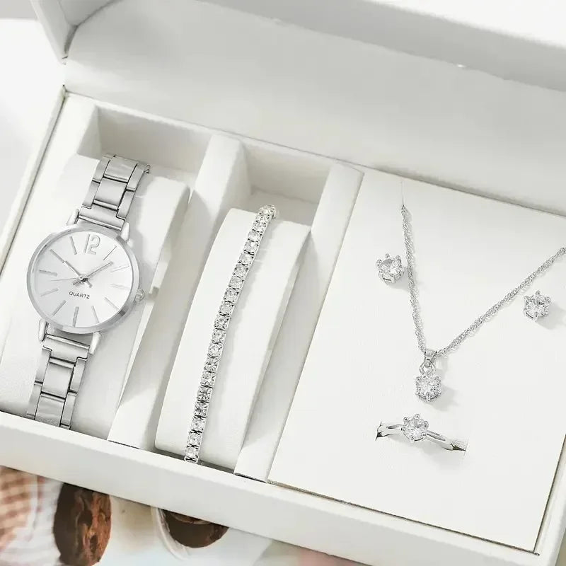 Luxury MOONBIFFY Ladies Quartz Bracelet Watch Set 5pcs no box