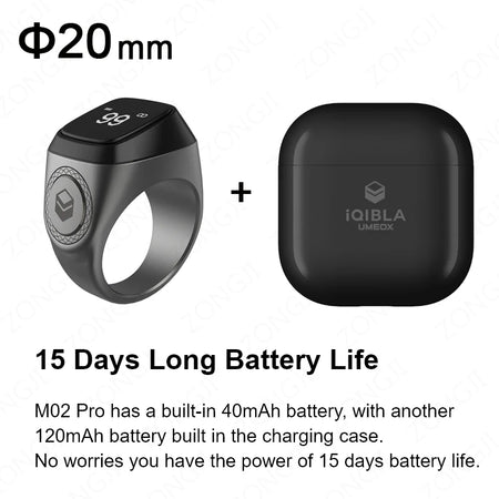IQibla M02 Pro Smart Digital Tasbeeh Ring with Vibration Reminder Graphite 20mm / CHINA