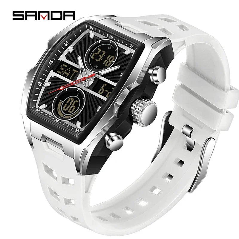 Sanda Men Watch &ndash; Double Display Chronograph Waterproof 6299 white