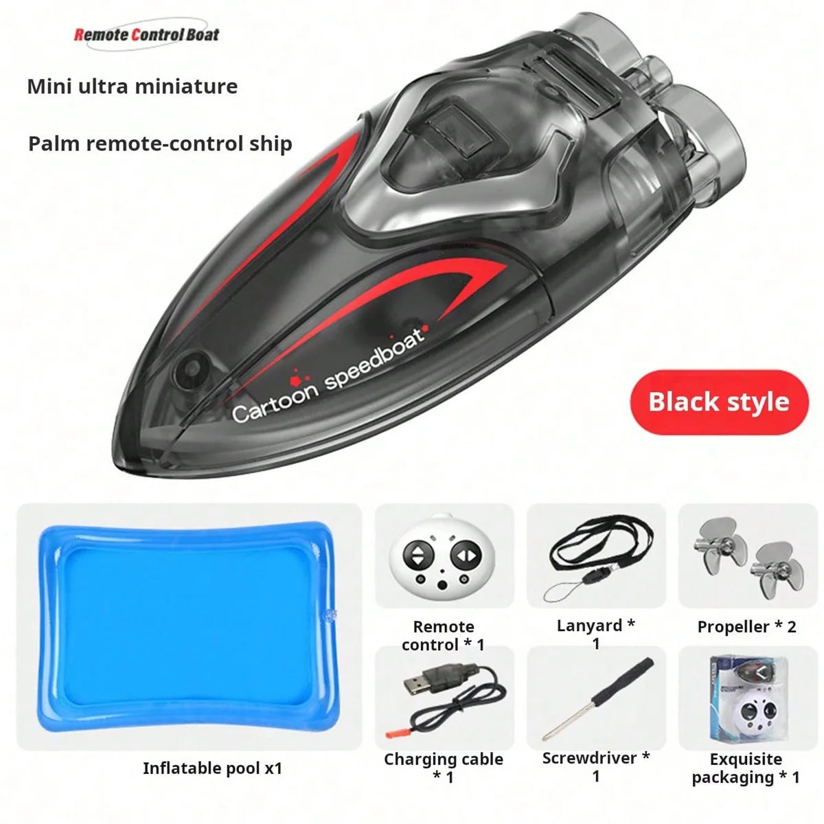 6-Function RC Mini Submarine for Kids - Electric Remote Control Boat boat with pool black