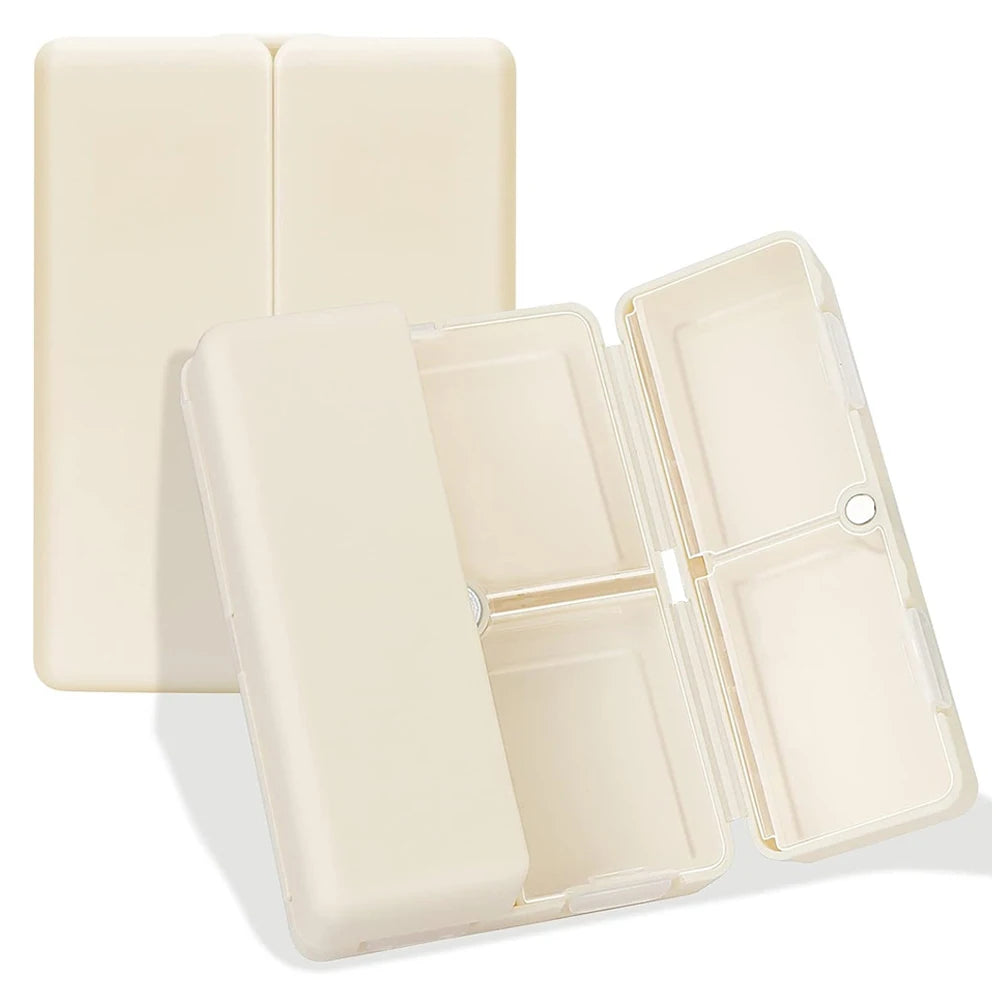 1Pcs Daily Pill Organizer &ndash; Portable Folding Design for Travel Beige
